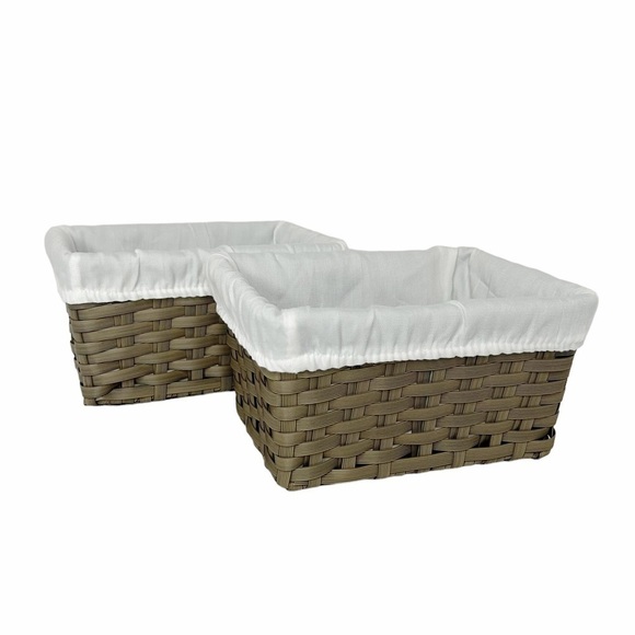 SET OF 2 BASKETS WITH LINER Woven Rattan/Whicker over metal Like new - Picture 1 of 11